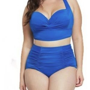 Plus Size Blue Two Piece Swimsuit Bathing Suit